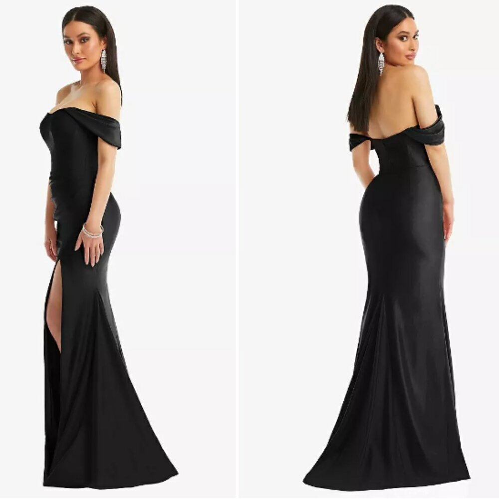 Cynthia & Sahar Stretch Satin Off-the-Shoulder Corset Mermaid Dress Black L NWOT